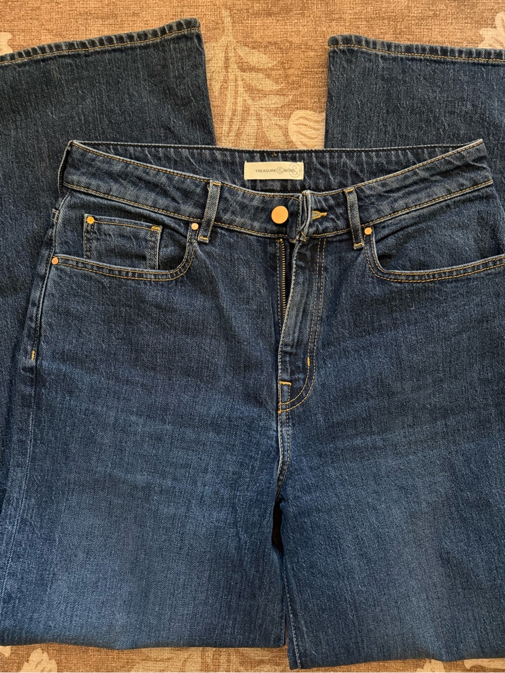 Treasure & Bond Indigo Straight-Leg Jeans with Copper Accents